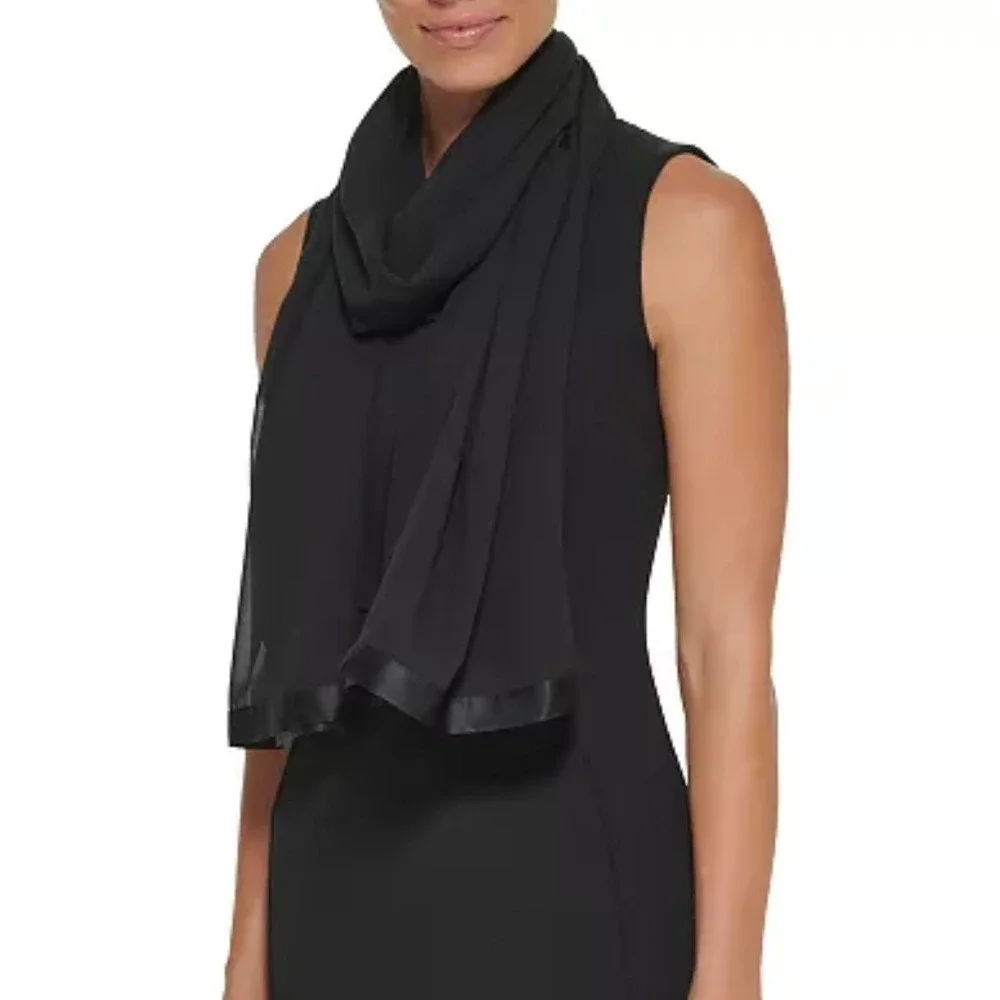 NWT DKNY Black Sleek shear trimmed Wrap scarf prom dressy fancy